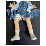 Vintage Cloth Doll - Blue Floral Dress with White Apron