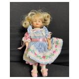 Three Vintage Fashion Dolls Lot - Blue-Striped Dress, Red Tulle Gown, Pink Striped Outfit