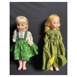 Vintage Vinyl Fashion Dolls - 2-Piece Lot in Green Floral and Olive Dresses