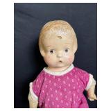 Vintage Baby Doll - Vinyl Head, Pink Dress, About 15 in. tall, Damaged Head