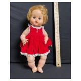 Doll - Vintage Blonde Baby Doll in Red Velvet Dress with Lace Trim