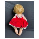Doll - Vintage Blonde Baby Doll in Red Velvet Dress with Lace Trim