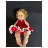 Doll - Vintage Blonde Baby Doll in Red Velvet Dress with Lace Trim