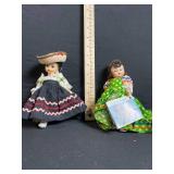 Dolls - Vintage Cloth Dolls in Traditional Dresses - Navy Dress, Green Polka-Dot Dress