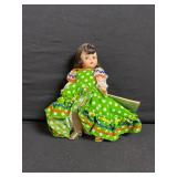 Dolls - Vintage Cloth Dolls in Traditional Dresses - Navy Dress, Green Polka-Dot Dress