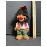 Vintage Troll Figurine - Hand-Painted Collectible with Colorful Outfit, Broken Hat