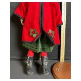 Vintage Christmas Doll - Red Velvet Cape, Green Velvet Dress, Holly Accents