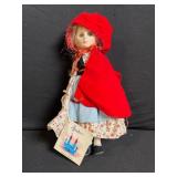 Vintage Cloth Doll Lot - Large Red-Caped Girl, Floral Dress + 2 Mini Dolls + Gift Box