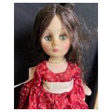 Doll - Vintage Fashion Doll in Red Floral Satin Gown with Cream Sash & Pearl Necklace