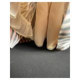 Vintage Fashion Doll in Pink Satin Blouse & Striped Blue-Gray Dress