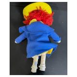 Rag Doll Plush - Blue Coat, Yellow Hat, Red Yarn Hair