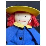 Rag Doll Plush - Blue Coat, Yellow Hat, Red Yarn Hair