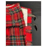 Red Plaid Wool Kilt Skirt with Buckle Waist - Vintage Tartan