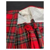 Red Plaid Wool Kilt Skirt with Buckle Waist - Vintage Tartan