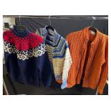 Nordic Pattern Knit Sweater Lot + Orange Cardigan + Holiday Quilts & Textiles Bundle