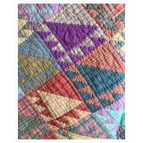 Patchwork Diamond-Triangle Quilt - Rainbow Colors - Approx 60 x 86 in