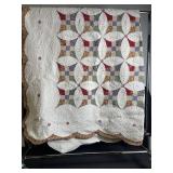 Handmade Patchwork Quilt - Approx 88 x 180 in, Scalloped Border