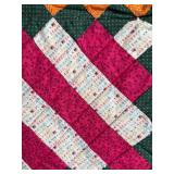 Patchwork Quilt - 64 x 132 in - Magenta, Orange & Green Diamond Pattern