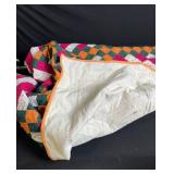 Patchwork Quilt - 64 x 132 in - Magenta, Orange & Green Diamond Pattern