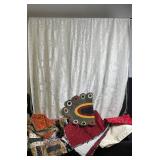 Patchwork Quilt & Textile Lot - Circular Rag Rug, Lace Curtain Backdrop