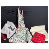 Patchwork Quilt & Textile Lot - Circular Rag Rug, Lace Curtain Backdrop