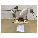 Qaba Kids Rocking Chair, Plush Ride On Rocking Horse Donkey with Sound, Wood Base Seat, Safety Belt, Baby Toddler Rocker Toy for 18 - 36 Months, Gray