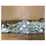 Costway 6ft Snow-flocked Artificial Christmas Tree Pre-lit Hinged with Sphere Lights and Remote- Green