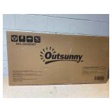 Outsunny Wooden Rocking Chair Set, Curved Armrests, High Back, Slatted Seat Outdoor Rocker Set, White