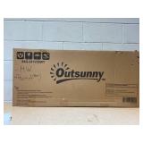 Outsunny Outdoor Garden Bench, Wooden Frame Patio Bench with Geometric Pattern, 43.25 Inch Weatherproof 2-Person Love Seat for Garden, Lawn, Porch, Yard, Work Entryway, White (Missing Hardware, Missin