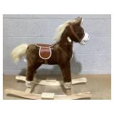 Qaba Kids Rocking Horse, Plush Toddler Rocker, Wooden Base Ride-On Toy with Handle Grip, Traditional Toy for Kids 36M+, Brown