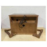 25" Traditional 2 Drawers Solid Wood End Table with Pull-out Tray and Charging Station Cherry (Slightly Used, Missing: Part C)