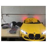 Qaba BMW M4 Licensed 12V Ride on Car, Kids Car w/ Remote Control, Suspension, Handle Attachment, LED Lights, Music, Yellow
