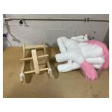 Qaba Baby Rocking Horse, Plush Animal Rocker for Toddlers Aged 18-36 Months, Stuffed Ride Toy with Sounds, Seat Belt, White and Pink ( minor transit damage)