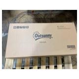 Outsunny Wooden Playhouse for Kids Outdoor Garden Pretend Play Games, Adventures Cottage, with Working Door, Windows, Bench, Service Station, Flowers Pot Holder, for 3-7 Years Old (Maybe Missing Hardw