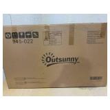 Outsunny Wooden Playhouse for Kids Outdoor with Working Door, Windows, Mailbox, Bench, Flowers Pot Holder, 48" x 42.5" x 53"