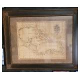 Framed Map Caribbean, 1806  by Andrew Arrowsmith. 