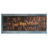 Vintage African Hand-Carved Wood Relief Panel Ceremonial Scene 
