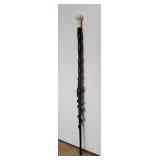 Carved Ebony African Walking Stick Cane with Snake and Male Bust
