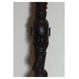 Carved Ebony African Walking Stick Cane with Snake and Male Bust