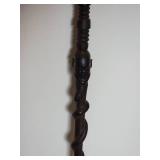 Carved Ebony African Walking Stick Cane with Snake and Male Bust