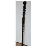 Carved Rosewood African Walking Stick Cane with Snake