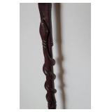 Carved Rosewood African Walking Stick Cane with Snake