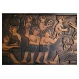 Vintage African Hand-Carved Wood Relief Panel Ceremonial Scene 