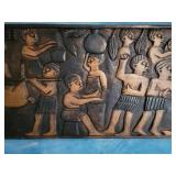 Vintage African Hand-Carved Wood Relief Panel Ceremonial Scene 