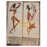 MCM Vintage Woven Wool African Wall Tapestries ~ Dancer and Musician