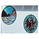 Floral Stained Glass Window Medallion, pair