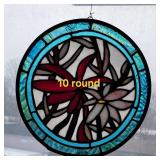 Floral Stained Glass Window Medallion, pair