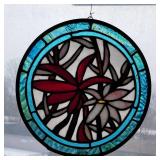 Floral Stained Glass Window Medallion, pair