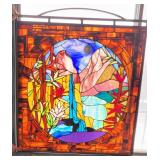Copper Pipe Framed Handcrafted Stained Glass Window Panel Waterfall Landscape ~ 35 x 37