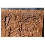 Vintage African Hand-Carved Wood Relief Panel Ceremonial Scene ~ 24 x 18